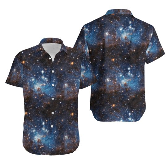 Discover Blue Brown Galaxy Space Outer Space Hawaiian Shirt