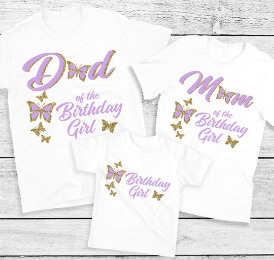 Discover Butterfly Birthday Family Shirts - lavender and gold
