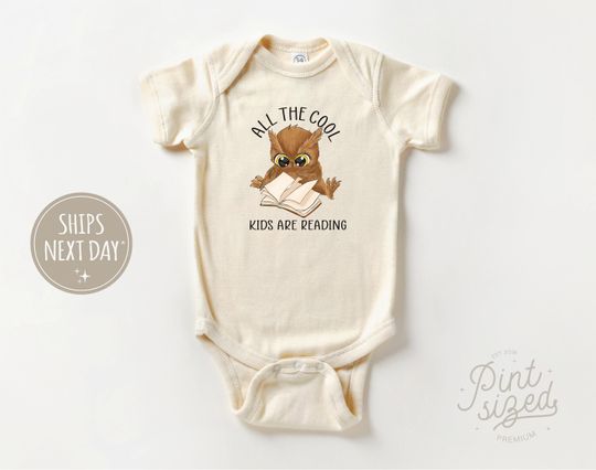 Discover All The Cool Kids Are Reading Onesie - Cute Owl Bodysuit - Book Worm Natural Baby Onesie