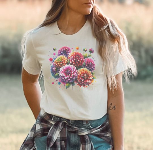 Discover Watercolor Dahlia Summer Colorful T-shirt
