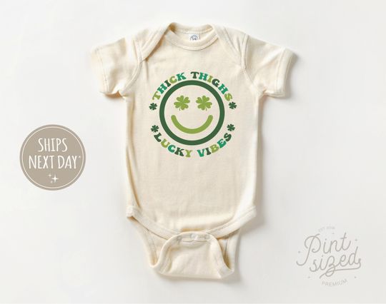 Discover Thick Thighs Lucky Vibes Onesie - Funny St. Patricks Day Bodysuit
