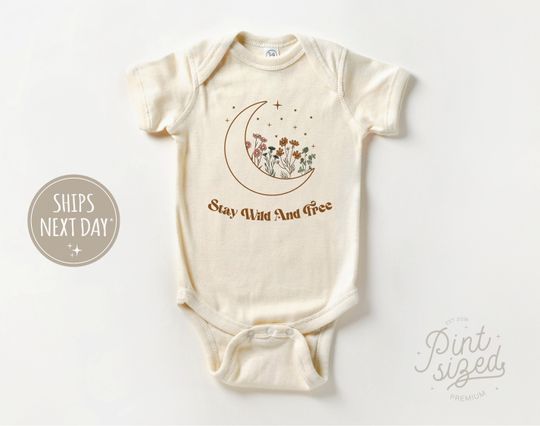 Discover Stay Wild and Free Baby Onesie - Boho Moon Bodysuit - Cute Summer Onesie