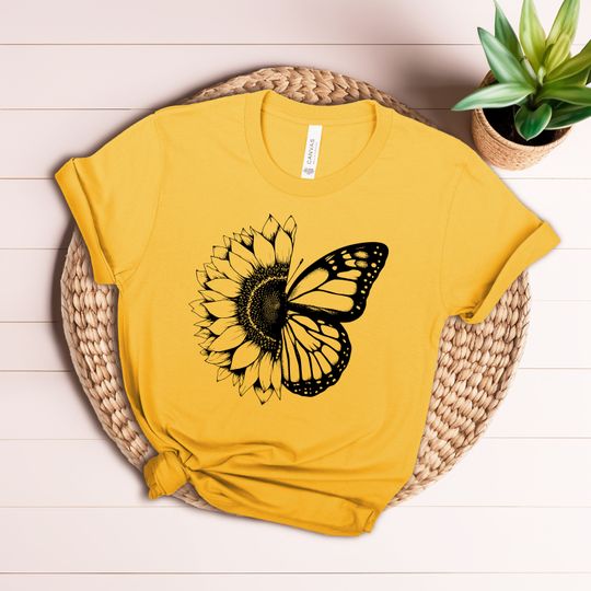 Discover Sunflower Butterfly Delight: Floral T-shirt for Nature Lovers