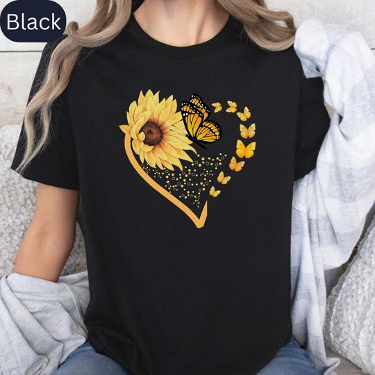 Discover Sunflower T-Shirt, Butterfly Love Shirt, Sunflower Butterfly T-Shirt