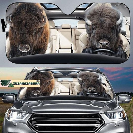 Discover Bison Car Sun Shade, Funny Cow Sunshade, Bison Car Windshield