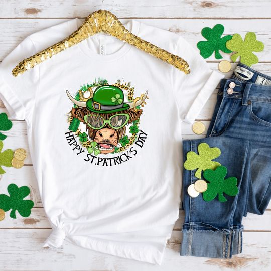 Discover Happy St Patrick's Day Highland Cow Shirt, Heifer Patrick's Day Shirt