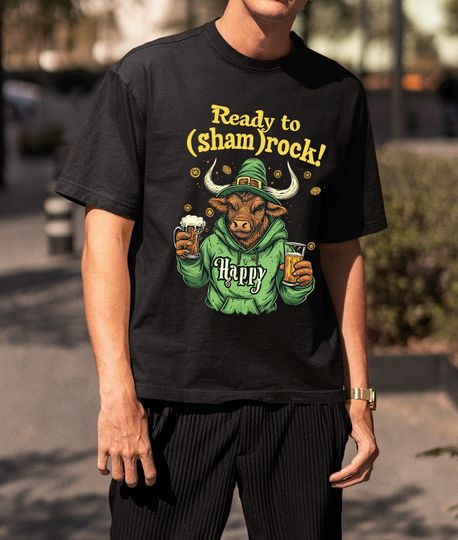 Discover Ready To Shamrock Highland Cow Tee Shirt, Funny St Patricks Day Beer Shirt