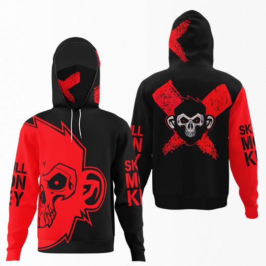 Discover Skull Monkey Pullover Hoodie With Mask
