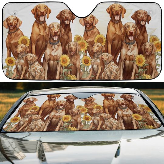Discover Vizsla Dogs Happy Team Sunflowers Dog Lovers Car Windshield Sun Shade