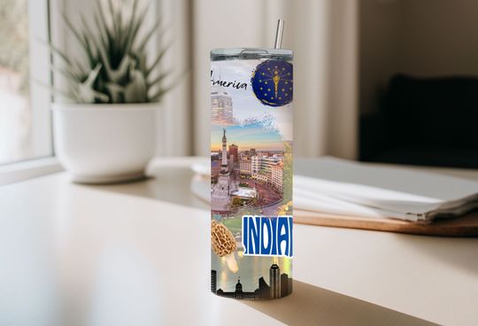 Discover Indiana Map Travel Tumbler - 20 oz Home State Design