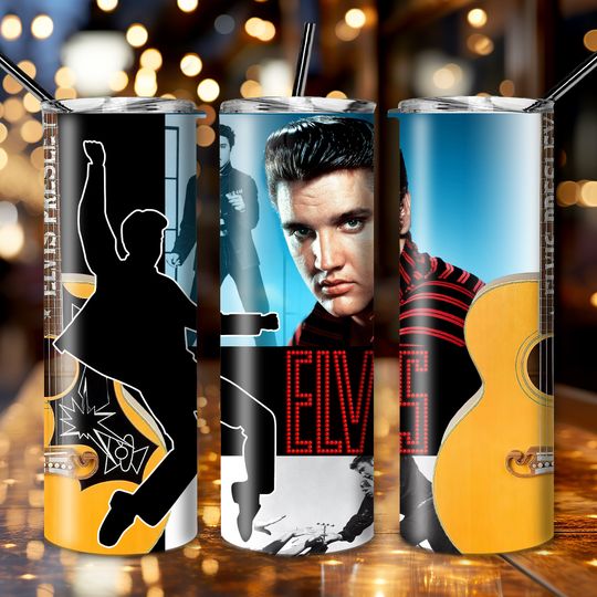 Discover King of Rock and Roll Tumbler With Lid And Straw