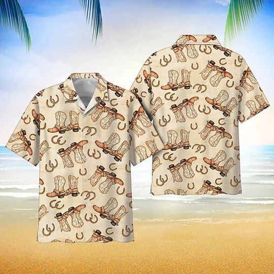 Discover Cowboy Boots And Horseshoes Vintage Background Hawaiian Shirt