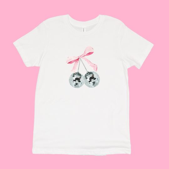 Discover Cherry Disco With Pink Bow Mirror Ball Cinnamon Girl Aesthetic T-Shirt