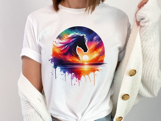 Discover Watercolour Horse Shirt, Horse Head Sunset T-Shirt