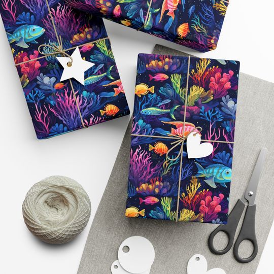 Discover Oceanic Wonders - Colorful Coral Reef and Fish Wrapping Paper