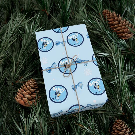 Discover BlueyDad Christmas Wrapping Paper Aesthetic Fun Blue Bows Holiday wrap Birthday Children Kid's Xmas Gift Wrap