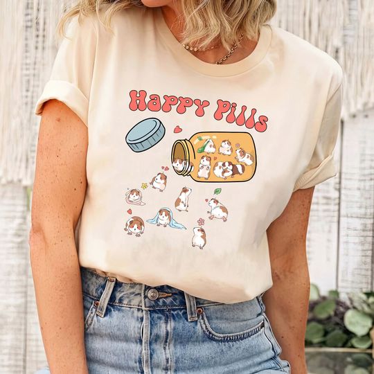 Discover Cute Guinea Pig Happy Pills T-Shirt