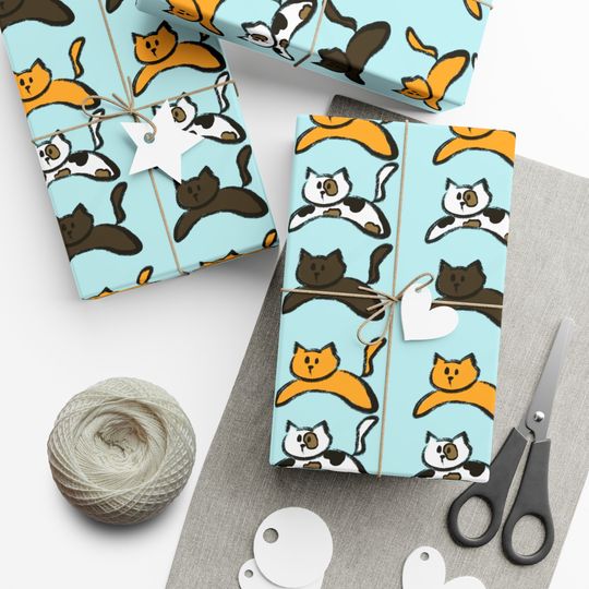 Discover Jumping Kitties Doodle Wrapping Paper