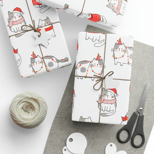 Discover Cute Kittens Christmas Wrapping Paper Rolls Cats with Hats Xmas