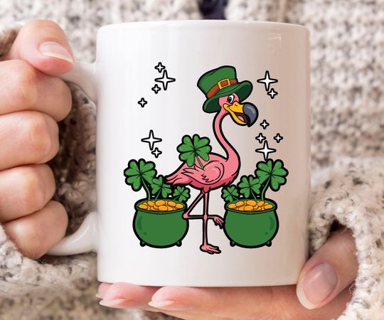 Discover St. Patricks Day Flamingo Mug, Funny Irish Coffee Cup For Flamingo Lover