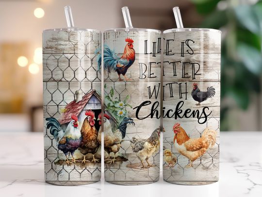 Discover Funny Chicken Tumbler 20 oz Skinny Tumbler, Life Is Better With Chickens Tumbler