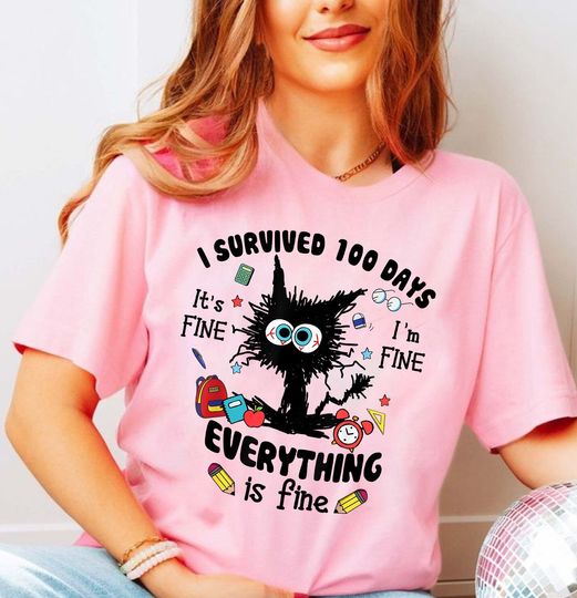 Discover I Survived 100 Days Everything Is Fine Shirt, 100 Days Of School Shirt
