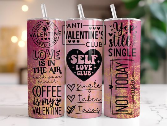 Discover Funny Valentines 20 oz Skinny Tumbler, Anti Valentines Day Tumbler