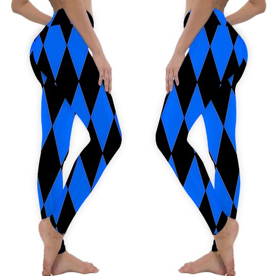 Discover BLUE AND BLACK HARLEQUIN PATTERN BY OZCUSHIONSTOO Leggings
