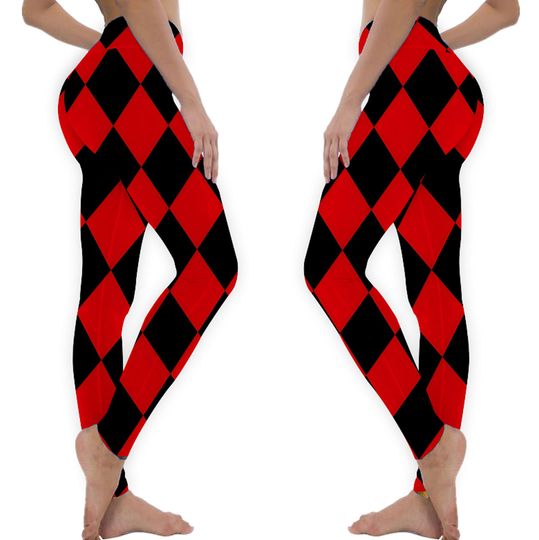 Discover Red Black Harlequin Diamond Leggings