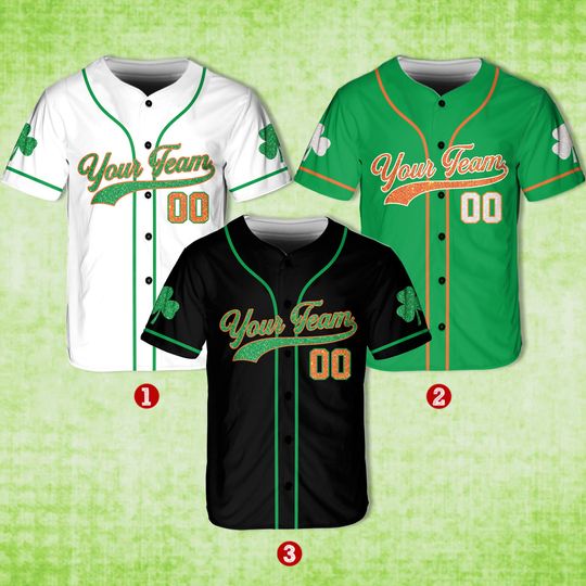 Discover Personalized St Patrick's Day Baseball Jersey, Custom Glitter Baseball Jersey