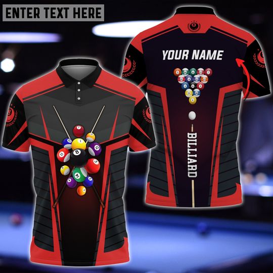 Discover Billiard Personalized Name Red Polo Shirt