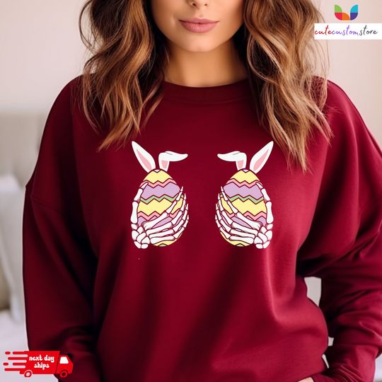 Discover Easter Hand Skeleton Sweatshirt, Funny Easter Sweater, Easter Eggs Sweatshirt, Christian Outfit