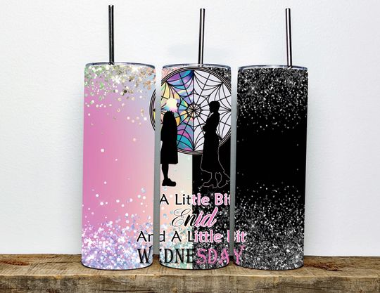 Discover Wednesday Inspired Tumbler, Faux Glitter, Enid and Wednesday 20oz Skinny Tumbler