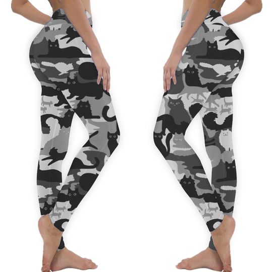 Discover Camouflage Pattern with Cats | Grey and Black Cats Camo Leggings