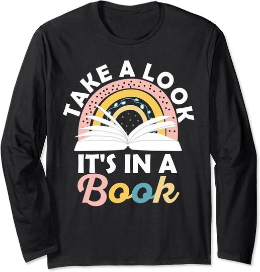 Discover Take A Look It's In A Book Vintage Bookworm Rainbow Reading Long Sleeve T-Shirt