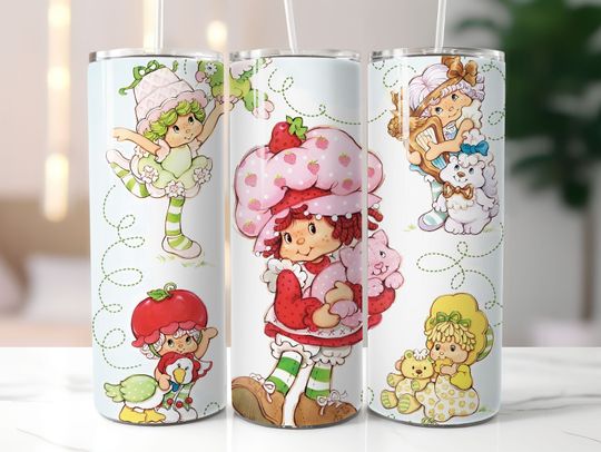 Discover Strawberry Shortcake Tumbler, 80s Cartoon Tumbler with Lid and Straw