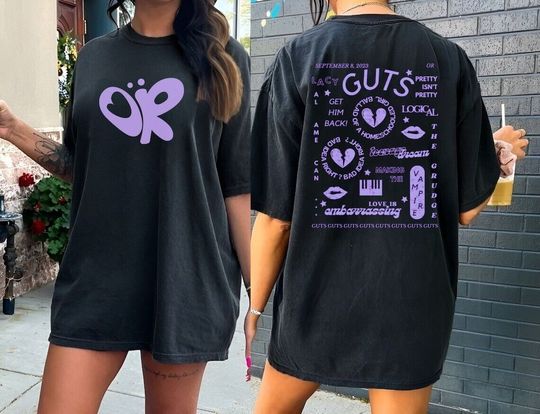 Discover Olivia Rodrigo Guts Tour Music 2024 Black T-Shirt  Gift For Fans