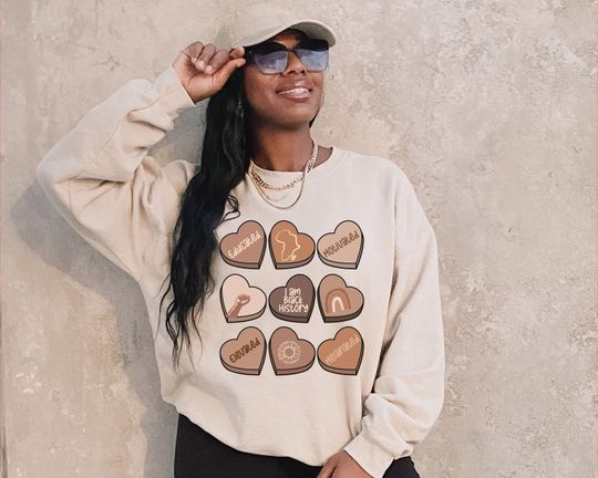 Discover I Am Black History Month Candy Heart Sweatshirt, Black History Month