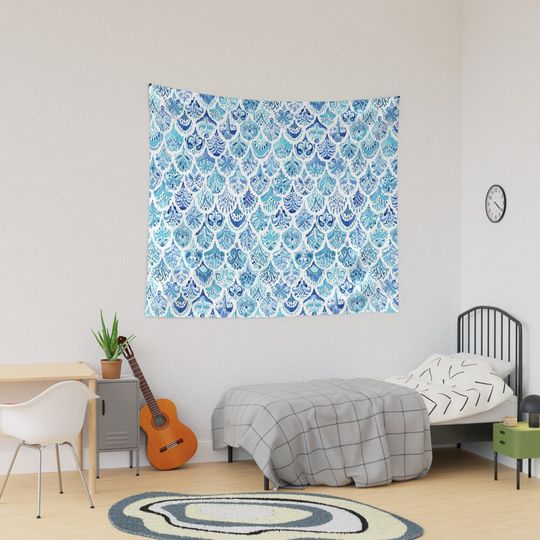 Discover PAISLEY MERMAID Watercolor Scale Pattern Tapestry