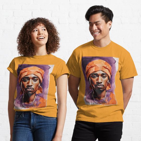 Discover Tupac Shakur orange purple watercolor portrait Classic T-Shirt