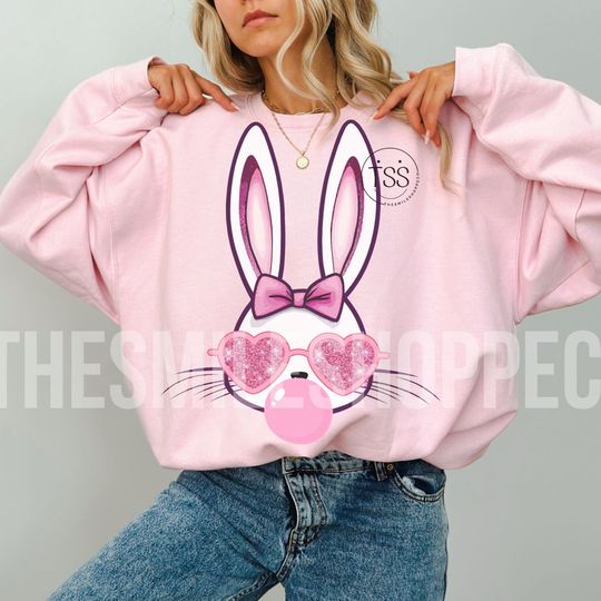 Discover Easter Bunny Blowing Bubble Shirt, Bunny With Glasses Shirt