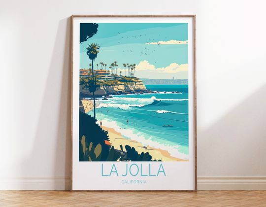 Discover La Jolla California Coastal Travel Poster, La Jolla Poster Wall Art