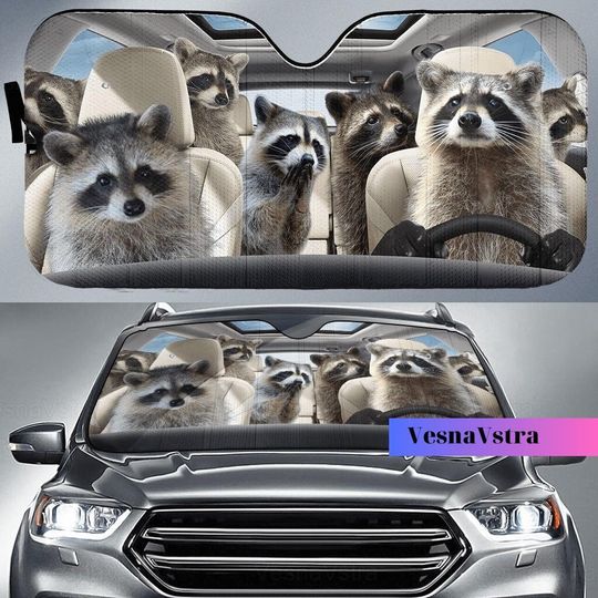 Discover Raccoon Family Car Sunshade - Car Protection