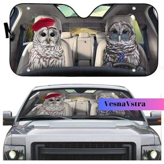 Discover Owl Couple Car Sun Shade - Vehicle Windshield Cover