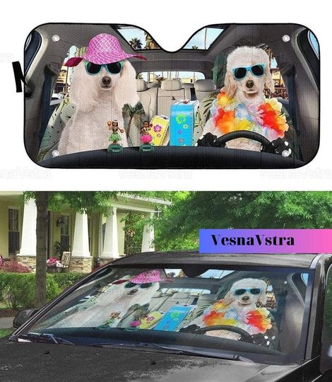 Discover Summer Poodle Car Sunshade, Dog Auto Sunshade, Poodle Car Decor, Dog Windshield Cover