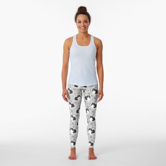 Discover Cute Black White Sheltie Dog Shetland Sheepdog Leggings