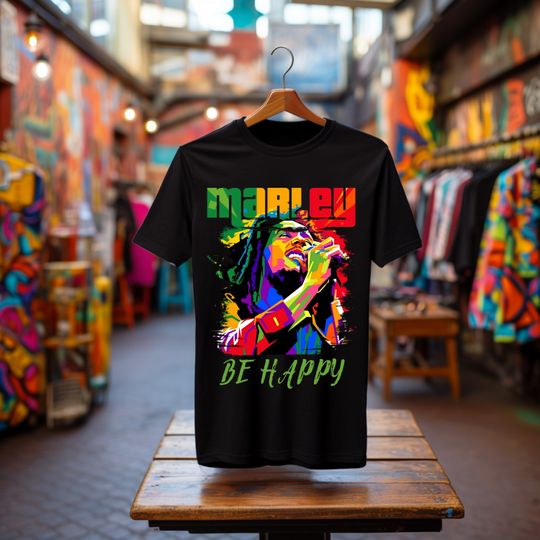 Discover Bob Marley Be Happy Quote Tee - Reggae Music Lover's Must-Have