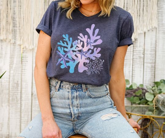 Discover Ocean Reef Coral T-Shirt Sea Creatures, Purple Starfish, Beach Ocean Creatures T-Shirt