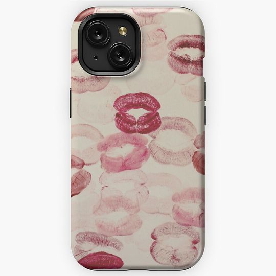 Discover kisses pattern red pink lipstick aesthetic pinterest coquette dollette iPhone Case