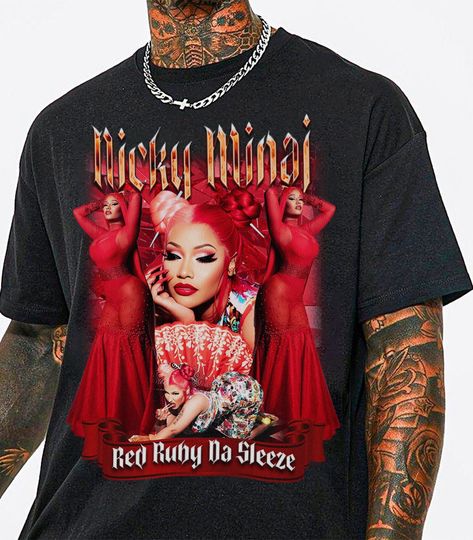 Discover Y2K 90s Album Red Ruby Da Sleeze Nicki Minaj 2023 Rapper Graphic T-shirt
